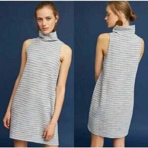 Anthropologie Akemi & Kin Mock Neck Striped Nubby Tweed Shift Dress Sz M Blue